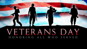eating disorders in veterans [image description: silhouettes of veterans in front of American flag with text that reads "Veterans Day: Honoring All Who Served"]