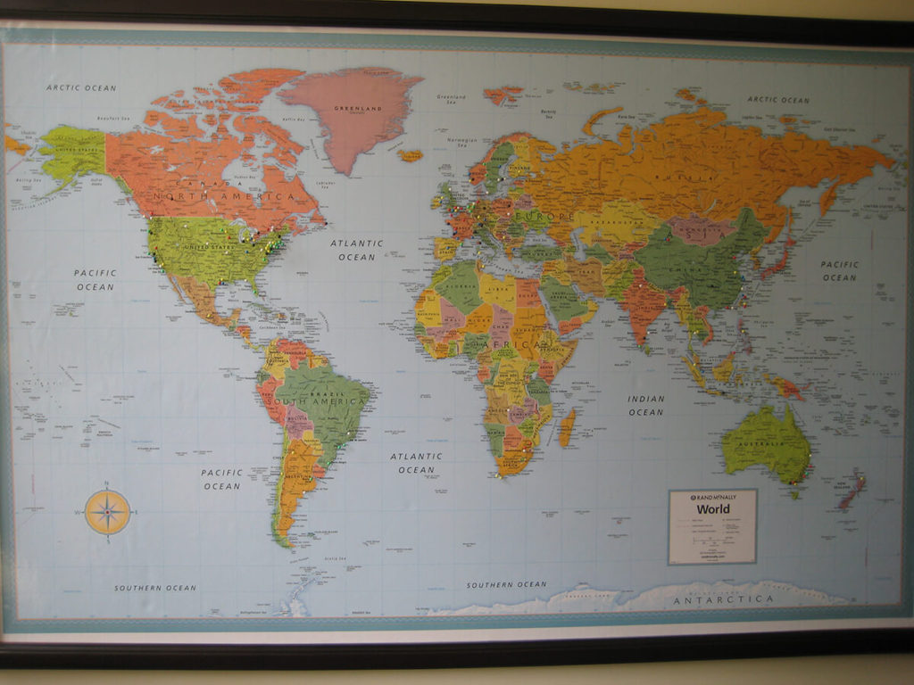 Map in my office in Shanghai with pins representing hometowns of patients.