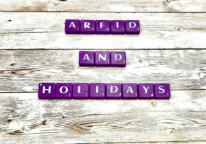 ARFID and Holidays [Image description: Purple scrabble tiles spelling "ARFID and Holidays"]